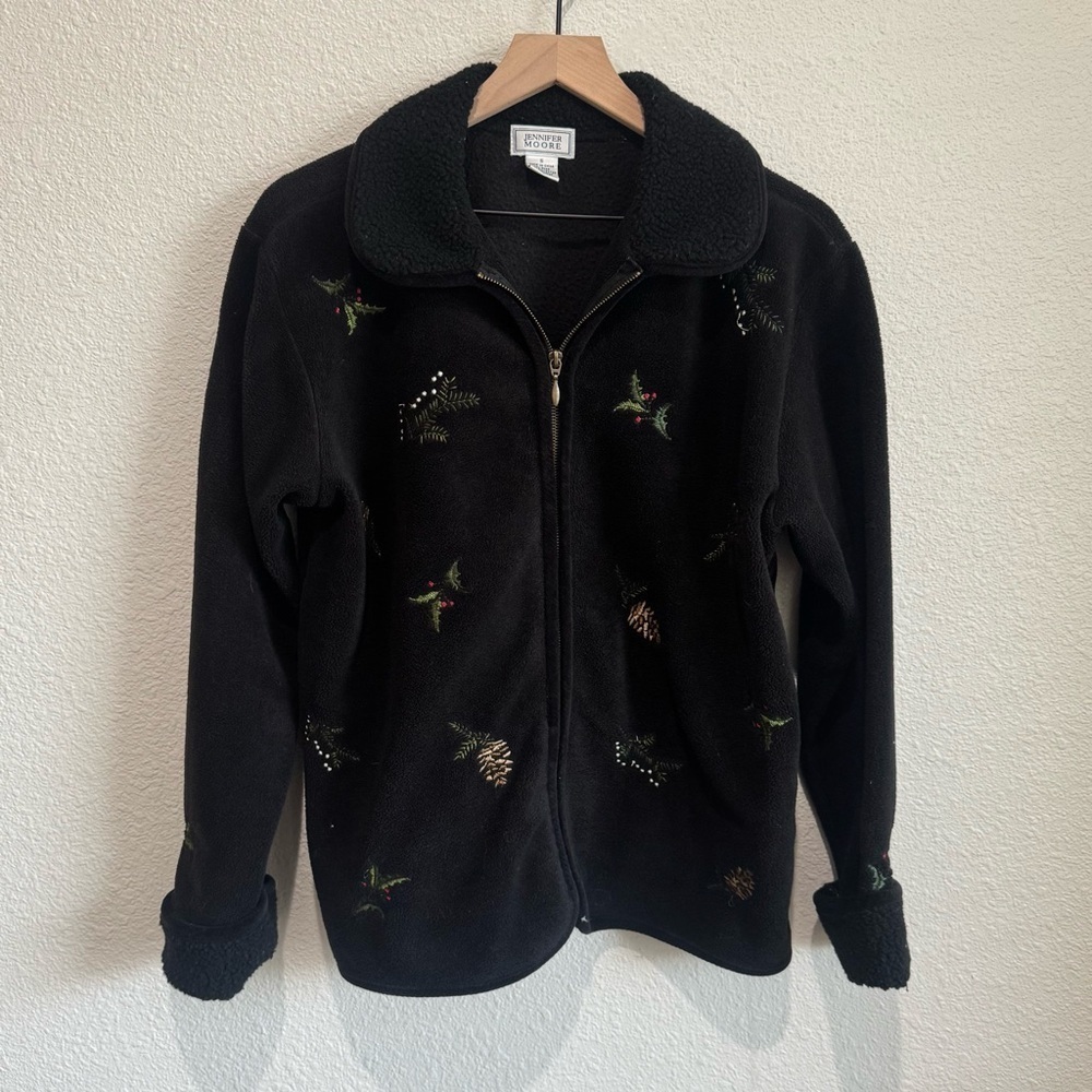 Vtg‎ 90s Jennifer Moore Womens Small Fleece Jacket Embroidered Fern Berry Acorn